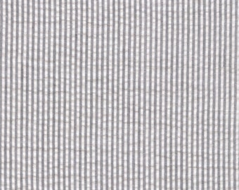 Grey Seersucker Fabric, Robert Kaufman Fabric, Gray and white striped cotton blend seersucker by the half yard and quarter yard