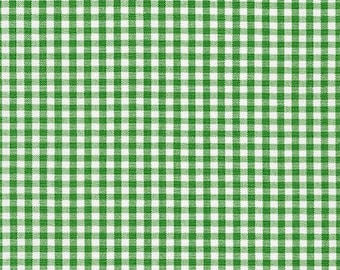 Green Gingham Fabric by the half yard or quarter yard, 1/8" Kelly Green and white checked plaid, Robert Kaufman 100% cotton fabric