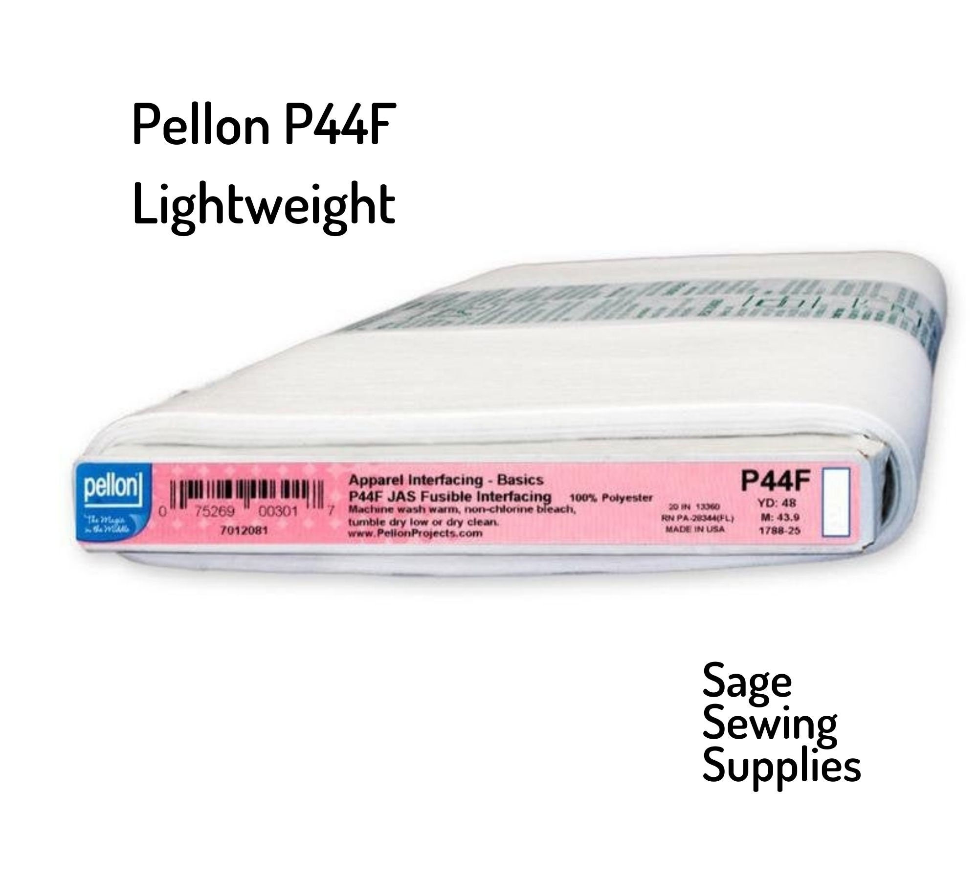 Pellon Lightweight Fusible Interfacing P44F, Quilting Interfacing 20 Wide,  Iron-on White Washable Stabilizer by the Yard, Half Yard 