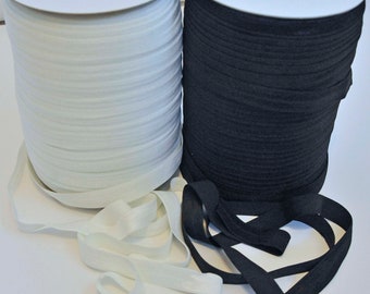 5/8" fold over elastic, white or black FOE elastic sold By The Yard, 5/8 inch nylon foldover elastic
