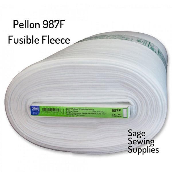 Pellon Fusible Fleece 987F, 45" wide quilting interfacing, iron-on white washable lofty stabilizer by the yard