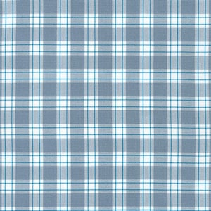 May include: A seamless pattern of blue and white plaid fabric. The fabric has a subtle texture and a classic checkered design.