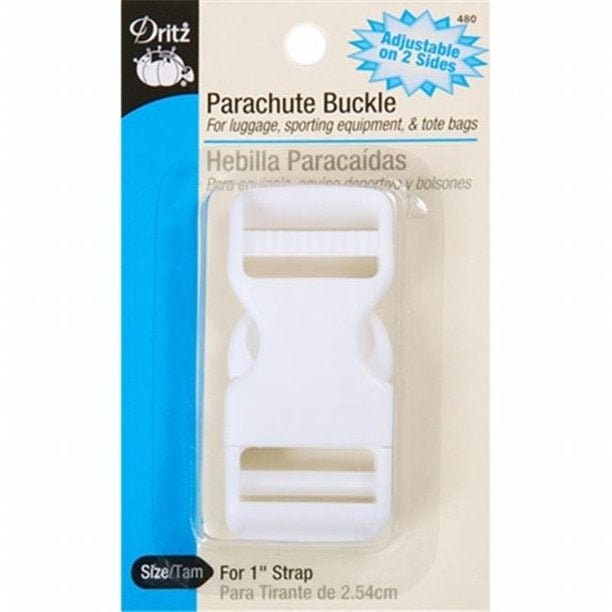 1 White Side Release Parachute Buckle, Dritz 25mm Plastic Clasp Adjustable  on 2 Sides for Luggage, Hand Bags, Purse Webbing Straps 