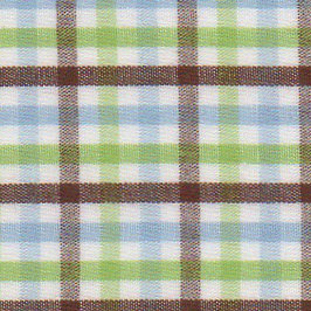 Blue, Green and Brown Gingham Tricheck Plaid Fabric HALF Yard, 1/8