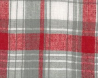 Red and Gray Madras Plaid Fabric by the yard, red grey white Fabric Finder 01 Plaid Fabric 100% cotton