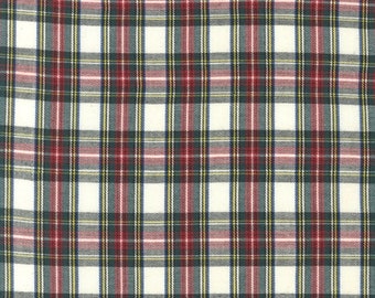 Ivory and red plaid Fabric by the half yard/quarter yard, Robert Kaufman House of Wales Plaid Fabric, 100% cotton CUD-13044-15 IVORY