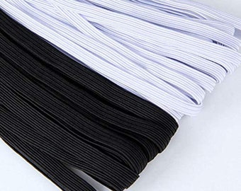 Élastique de 1/2 pouce, élastique tressé blanc ou noir vendu par mètre, élastique tressé d'un demi-pouce est idéal pour les ceintures et les vêtements