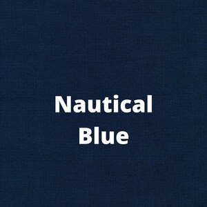 May include: A solid blue fabric swatch with the text "Nautical Blue" in white.