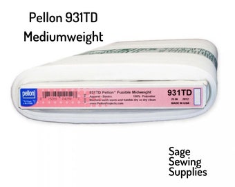 Pellon midweight fusible interfacing 931TD, medium weight stabilizer 20" wide, iron-on white washable sold by the yard, half, quarter