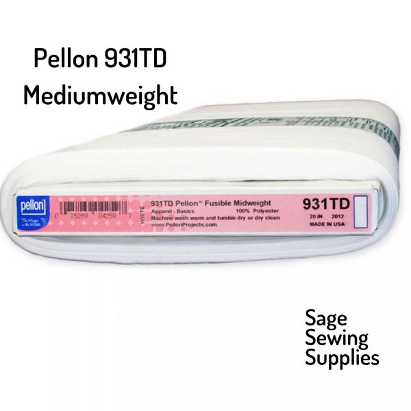 Pellon midweight fusible interfacing 931TD, medium weight stabilizer 20" wide, iron-on white washable sold by the yard, half, quarter