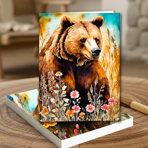 Set of 8 Different Brown Bear Note Cards - Handmade Nature Stationery - 5x7 Blank Inside