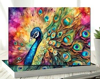 Set of 8 Different Peacock 5x7 Note Cards - Handmade Blank Stationery, Bird Lover Gift