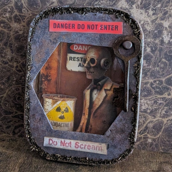Unique Art with Altered Object, Tin Story Box, Handmade, One-Of-a-Kind, Assemblage In A Sardine Tin, Mixed Media, 3d Miniature Scene