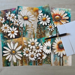Handmade Daisy Note Cards: Floral Stationery Set of 8