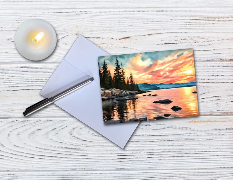 Set of 8 Different Sunset Note Cards - Handmade Nature Stationery - 5x7 ...