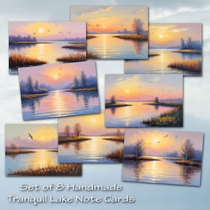 Handmade Lake Note Card Set: Serene Water Art, Calm Stationery