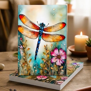 Set of 8 Different Dragonfly Note Cards - Handmade Nature Stationery - 5x7 Blank Inside