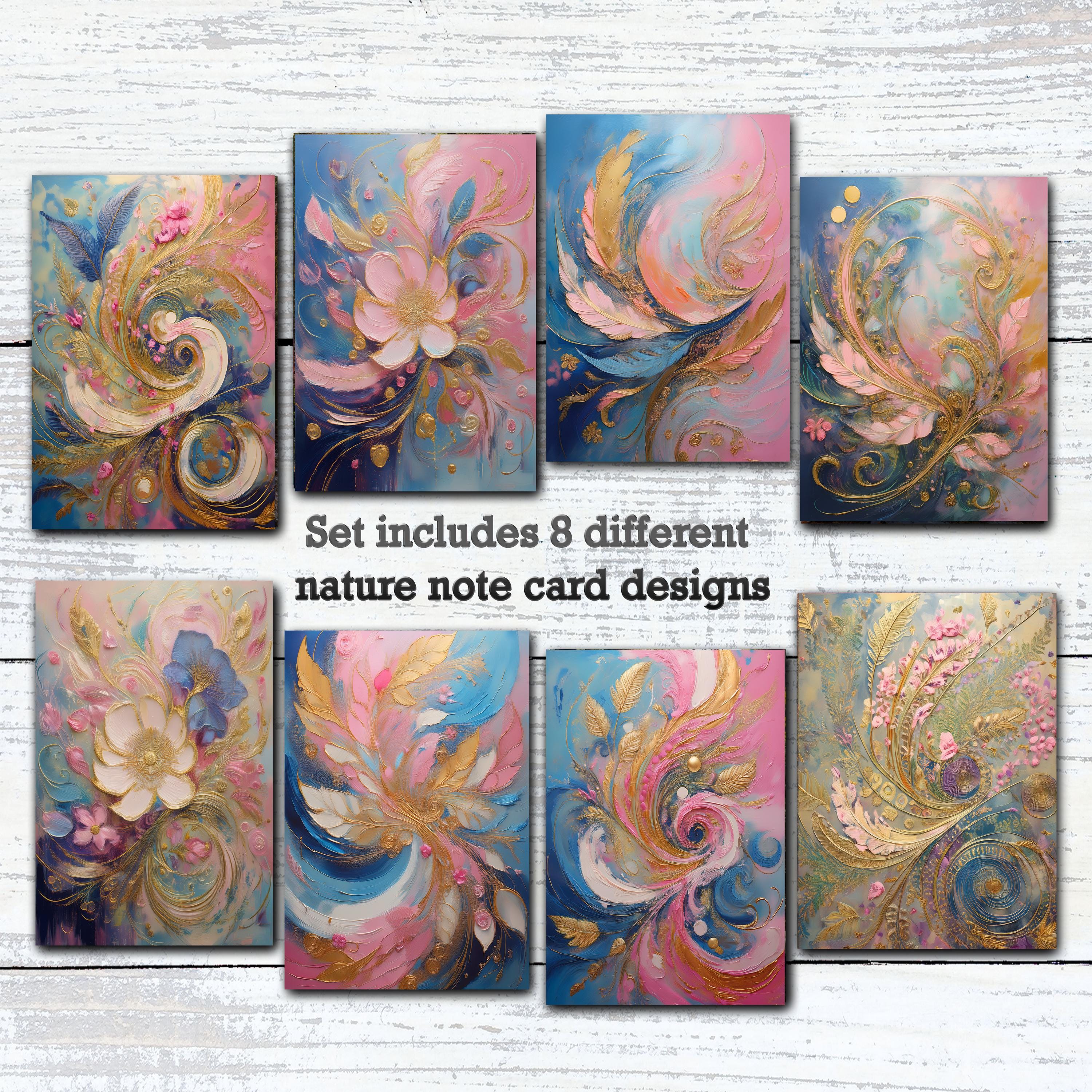 Set of 8 Abstract Floral Note Cards - Blank Botanical Greeting Cards ...