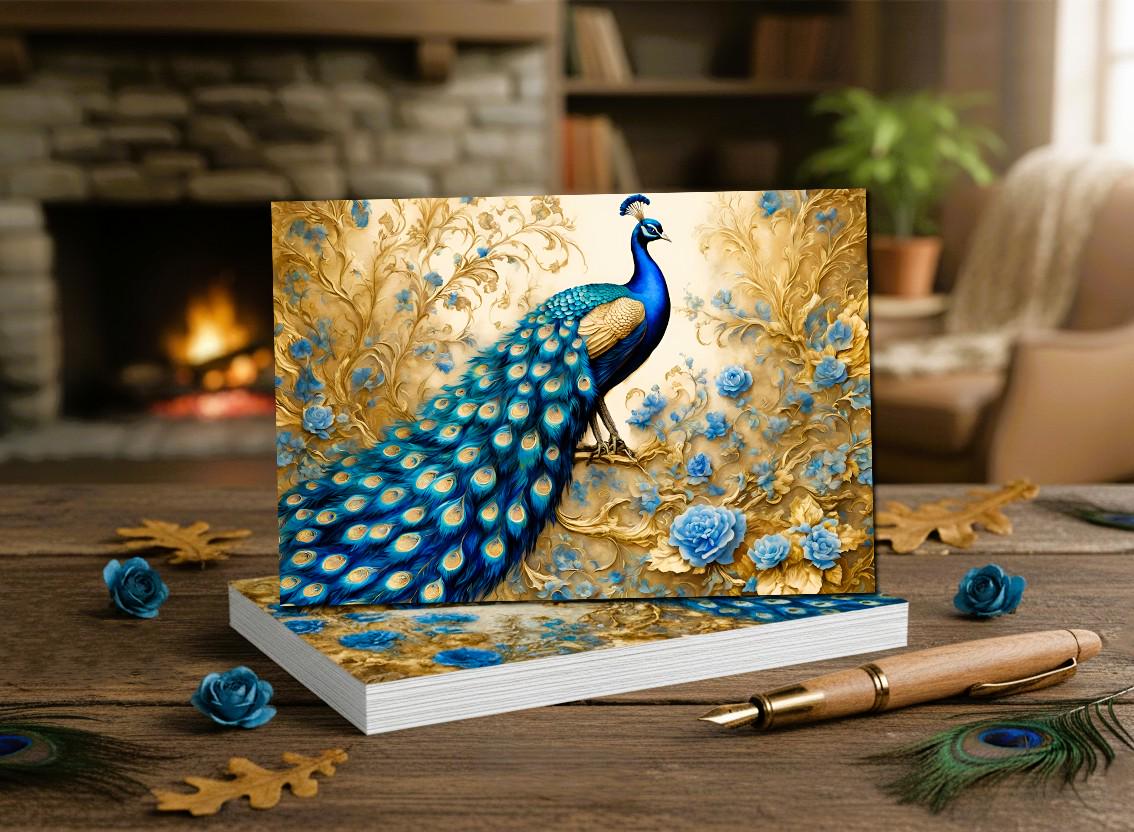 Set of 8 Different Peacock Note Cards - Handmade Nature Stationery ...