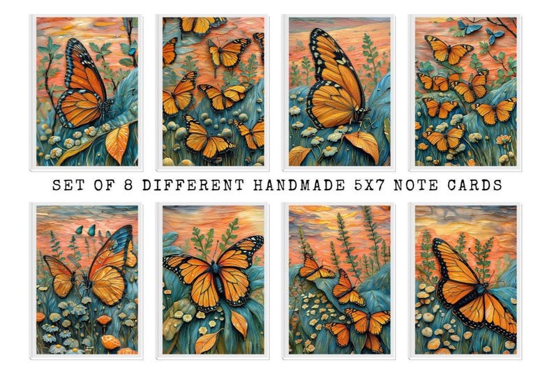 Set of 8 Different Butterfly Note Cards - Handmade Nature Stationery ...