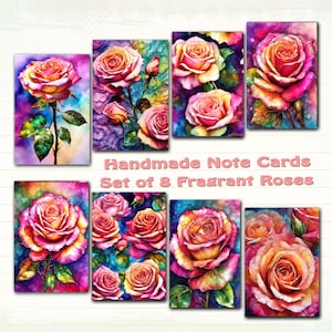 Fragrant Roses Note Cards: Handmade Floral Stationery Set