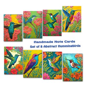 Hummingbird Note Cards Set: Handmade Alcohol Ink Art, Nature Stationery