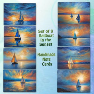Sailboat Sunset Note Card Set: Handmade Coastal Art Stationery