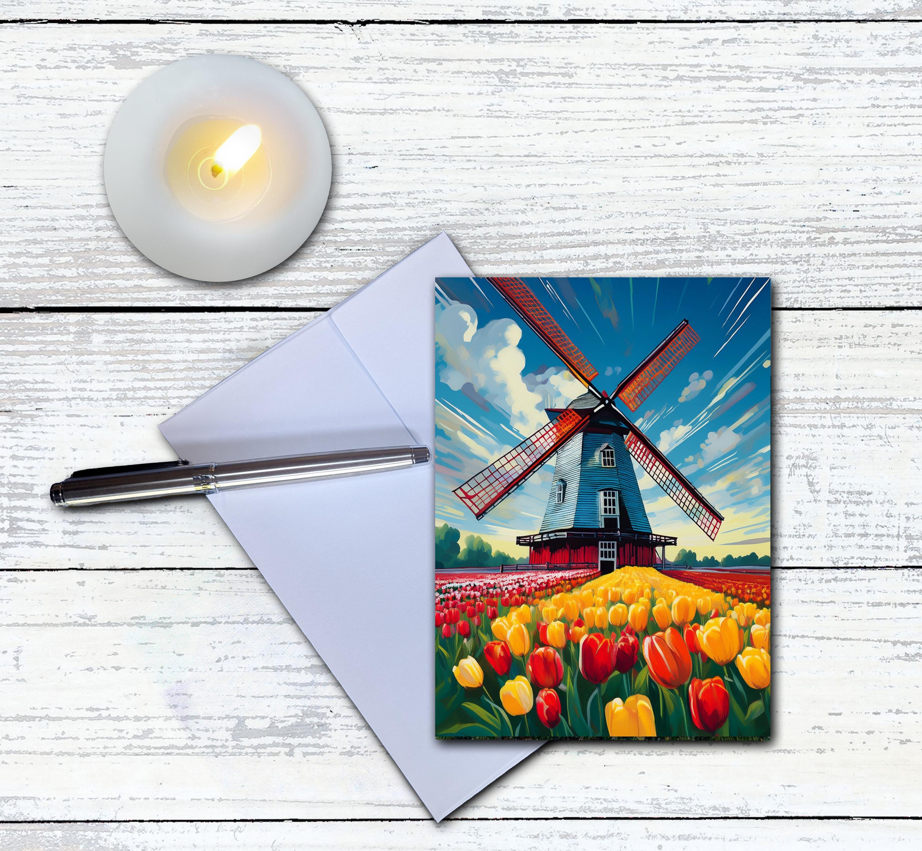 Tulips Note Set of 8 Different Windmill & Tulips Note Cards - Handmade Nature ...