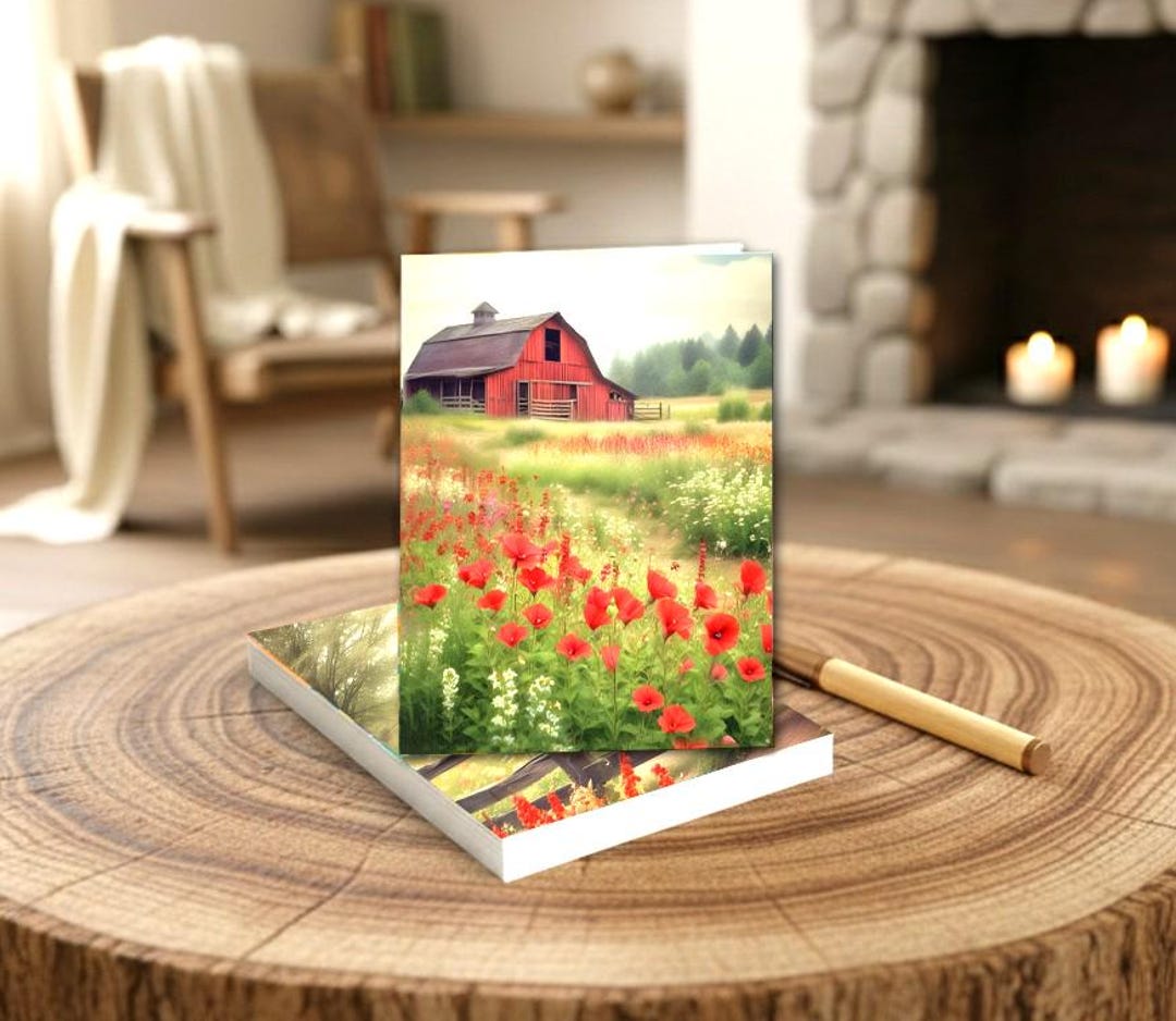 Red Barn Note Cards: Handmade Country Farm Greeting Cards, Set of 8 - Etsy