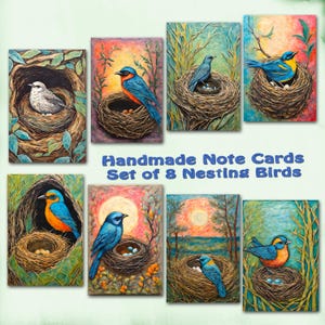 Nesting Bird Note Cards: Handmade Stationery Set of 8