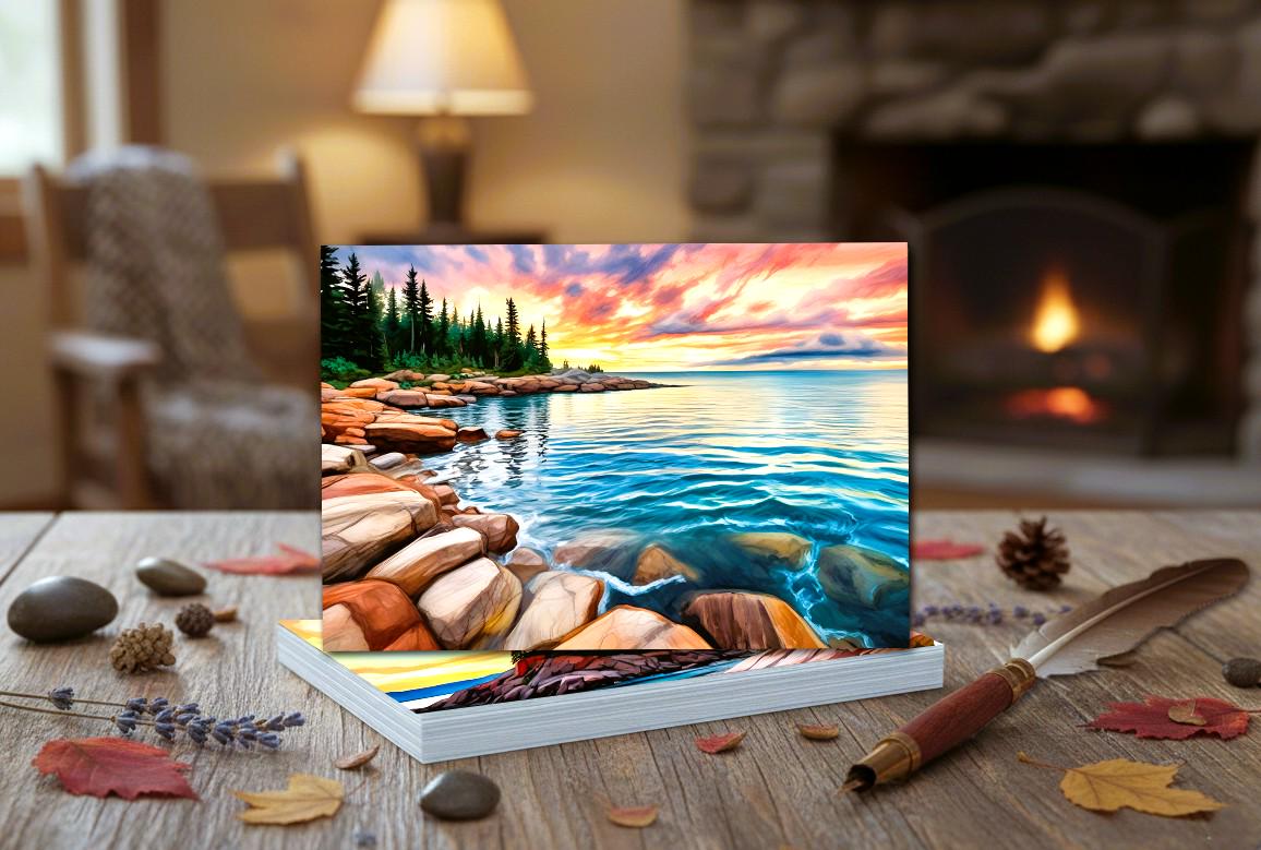 Set of 8 Different Sunset Note Cards - Handmade Nature Stationery - 5x7 ...