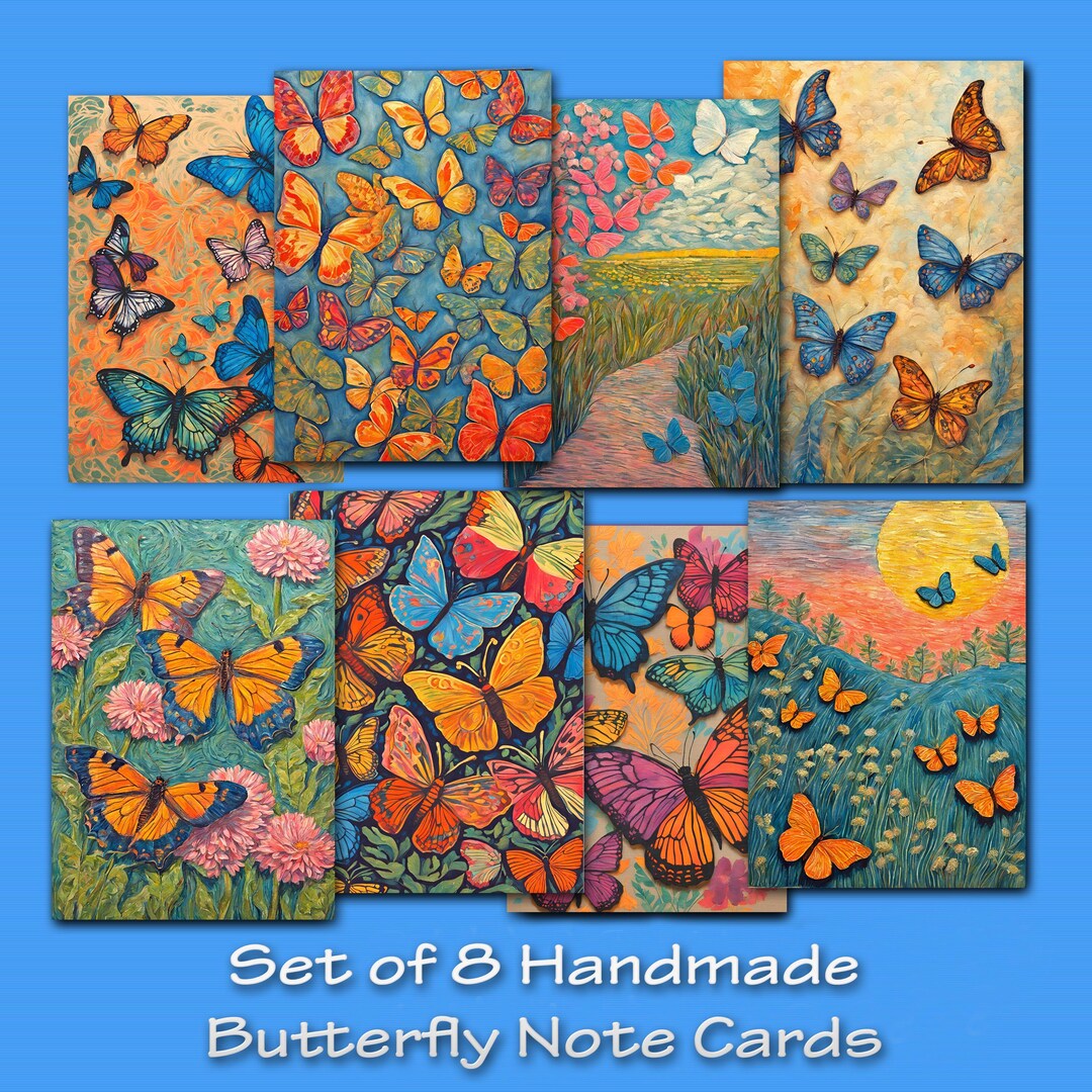 Unique Handmade BUTTERFLY Note Cards, Set of 8, Blank 5x7 All Occasion ...