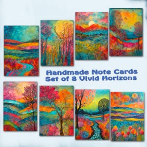 Handmade Abstract Landscape Note Cards: Colorful All-Occasion Stationery Set
