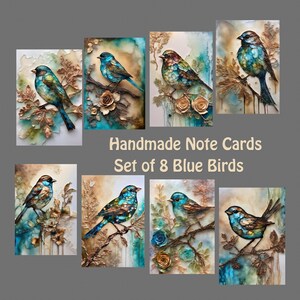 Blue Bird Note Cards: Handmade Nature Art Stationery Set