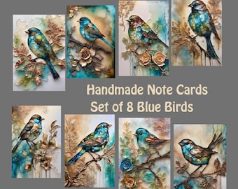 Blue Bird Note Cards: Handmade Nature Art Stationery Set