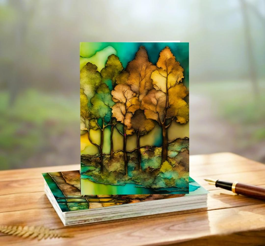 Abstract Tree Note Cards, Handmade 5x7 Nature Stationery Set of 8 - Etsy