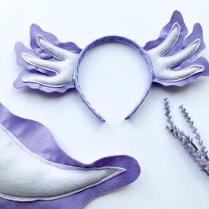 Cute LAVENDER PURPLE AXOLOTL Costume Gills Headband and/or Tail, Toddler Child Adult Size, Animal Party Ears Headband