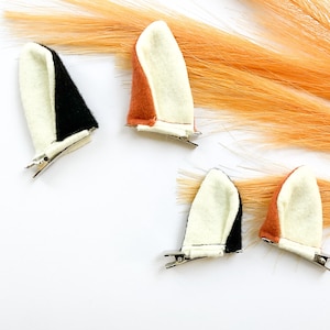 CALICO CAT Ear Clips, Black Orange and White, Kitty Cat Ears, Hair Clips, Toddler Child Adult Size, Cat Ears, Cat Party
