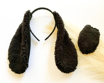 BLACK PUPPY DOG Costume Ears and/or Tail, Fluffy Ears Style, Toddler Child Adult Size, Pet Dog, Animal Party Ears Headbands, Party Favors