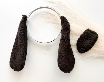 BLACK Baby PUPPY DOG Costume Ears and/or Tail, Fluffy Ears Style, Baby Size, Pet Dog, Animal Party Ears Headbands, Photobooth