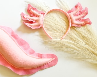 Cute Candy PINK AXOLOTL Costume Gills Headband and/or Tail, Pink, Toddler Child Adult Size, Animal Party Ears Headband, Under the Sea Party