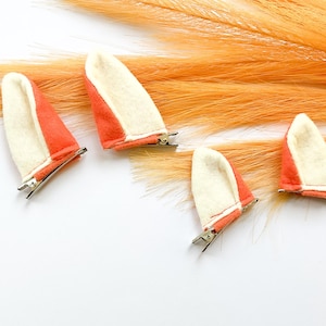 ORANGE CAT Ear Clips, Orange and White, Kitty Cat Ears, Hair Clips, Toddler Child Adult Size, Cat Ears, Cat Party