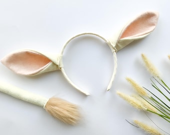 COW EARS Headband and/or TAIL, Ivory and Peach, No Horns, Farm Animal