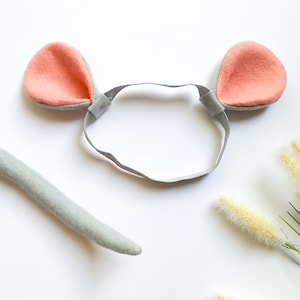 Baby GRAY MOUSE EARS Headband, Child Kid Adult Size, Gray and Coral Pink, Costume Dress Up, Mice Ears, Playful Quality Kids Costume
