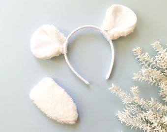 WHITE POLAR BEAR Cub Ears Headband, Bear Tail, Toddler Child Adult Size, Furry White Bear, Woodland Forest Party Favors, Animal Party Ears