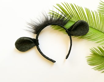 GORILLA Ears Headband, Black and Gray, Toddler Kid Child Adult Size, Costume, Pet Animal Ears, Party Favor, Jungle Party Halloween