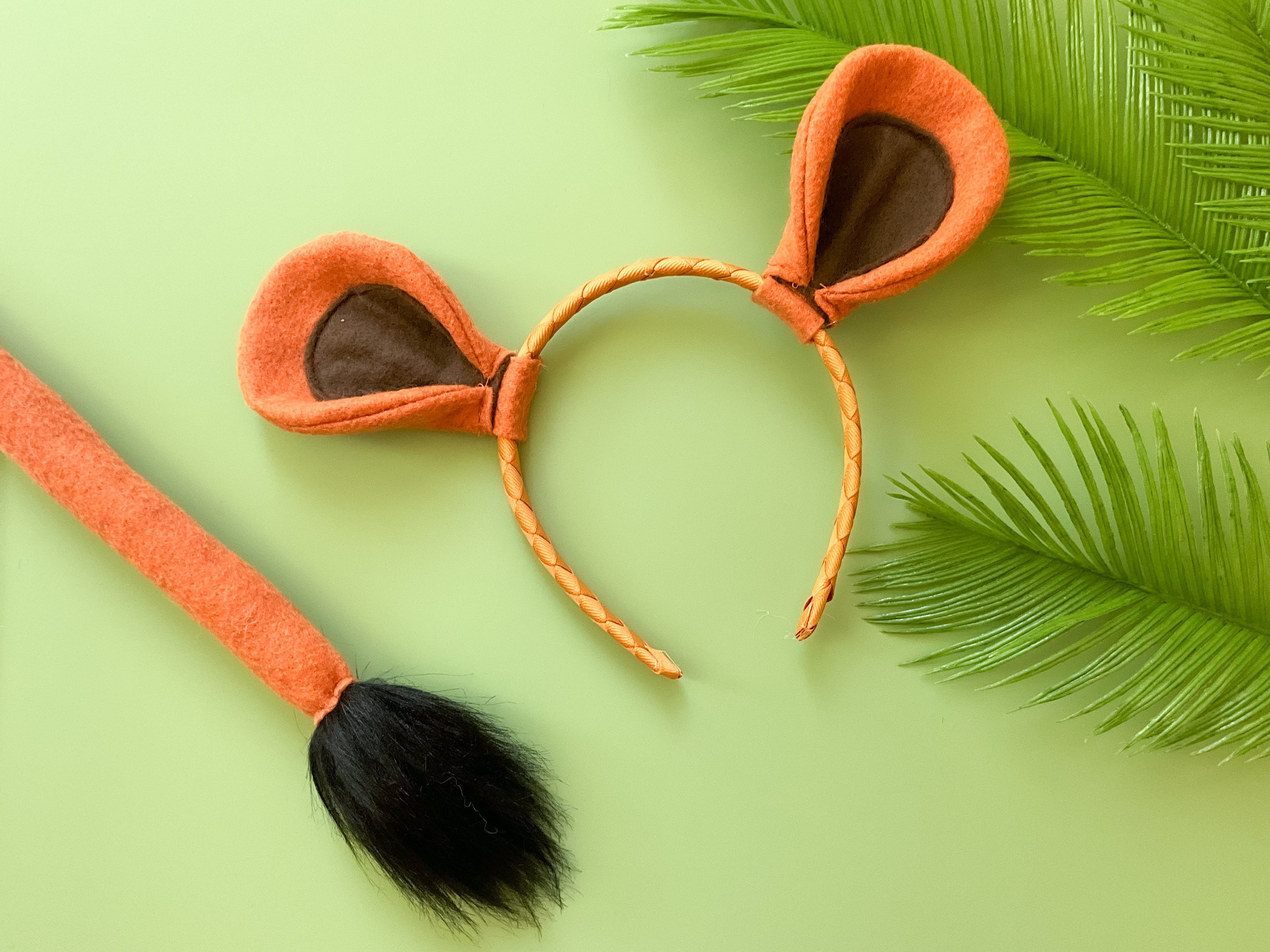 LION LIONESS Ears Headband and/or Tail, Orange Brown Black, Toddler Kid Child Adult Size, Costume, Jungle Animal Ears, Young Lion