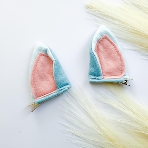 LIGHT BLUE CAT Kostüm Ohren, Stirnband oder Clips, hellblau und rosa Kitty Katzenohren, Kleinkind Kind Erwachsene Größe, Cat Party, Kitty Party Gastgeschenke