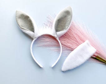 WHITE and gray LLAMA ALPACA Ears Costume Headband and/or Tail, White Fuzzy, Baby Toddler Child Adult Size, Llama ears, soft llama headband