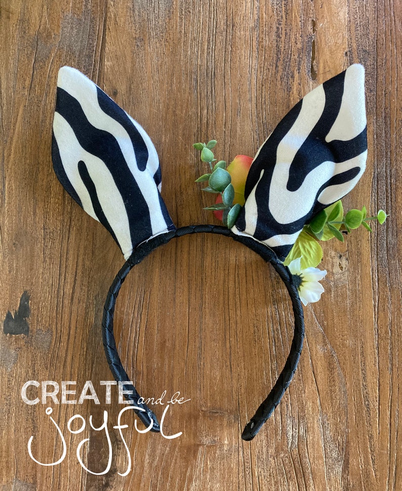 ZEBRA EARS Headband Costume Ears Flowers or NO Flowers Black Etsy